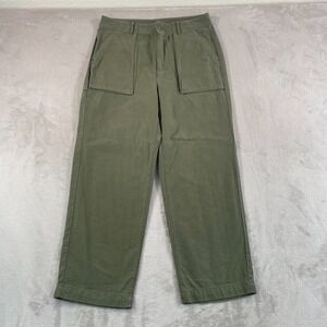 J Crew Wide Leg Cargo Pants Women 8 Army Green Sateen Patch Pockets NWOT $128